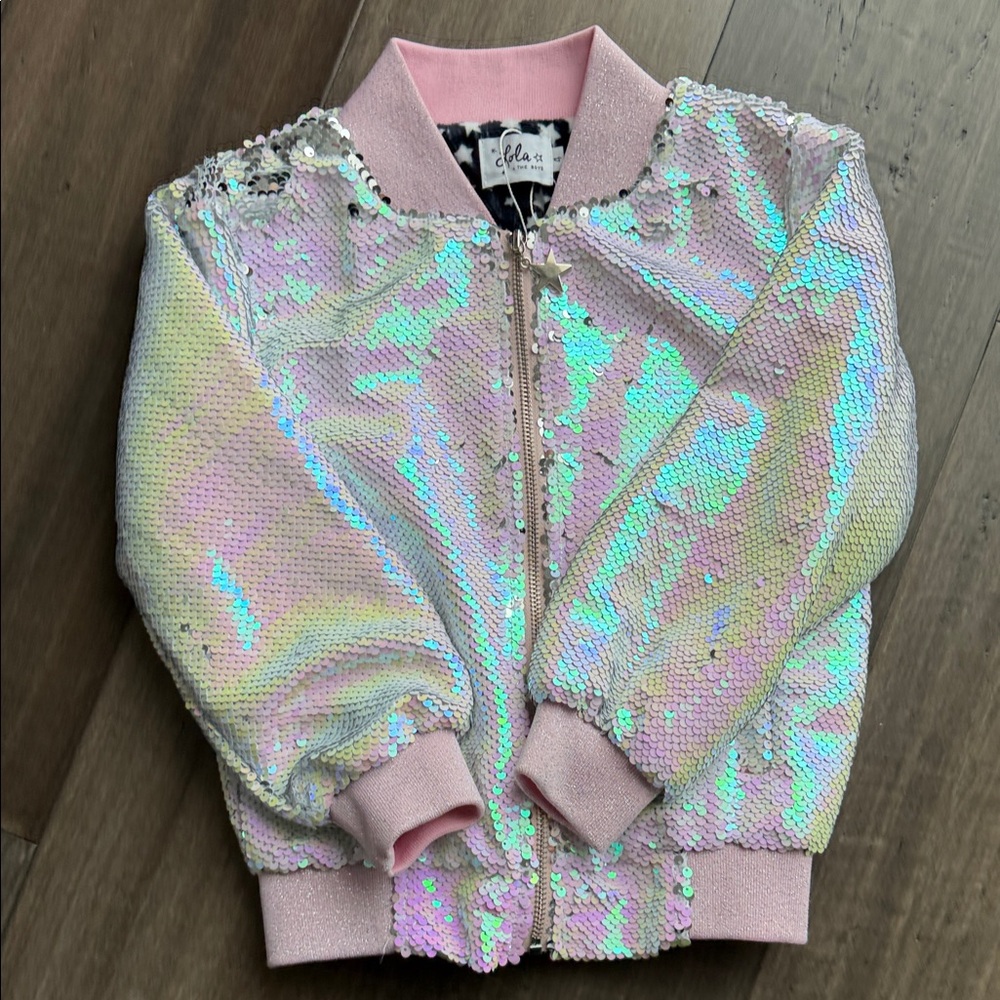 Lola + The Boys Iridescent Sequin Pink Bomber Jacket
